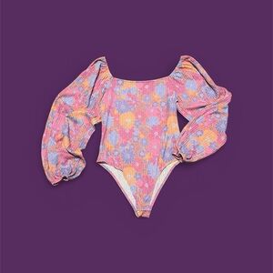 Pink Lily floral multicolor off the shoulder one piece blouse size women’s S